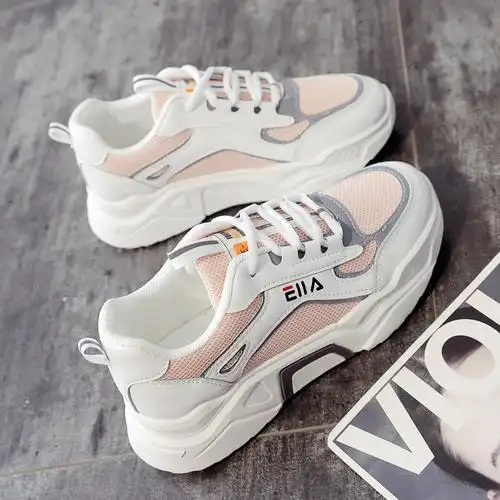 春夏网纱百搭透气学生增高运动鞋女休闲鞋跑步鞋老爹鞋女 黑色 38