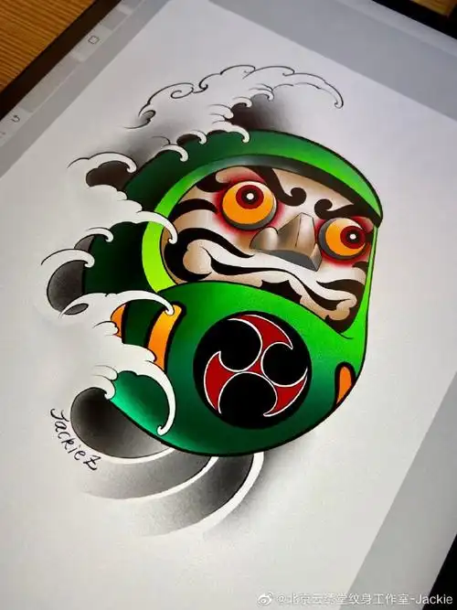 今日纹身图案分享jackie手稿-萌萌达,达摩蛋系列,喜欢的可约#达摩纹身