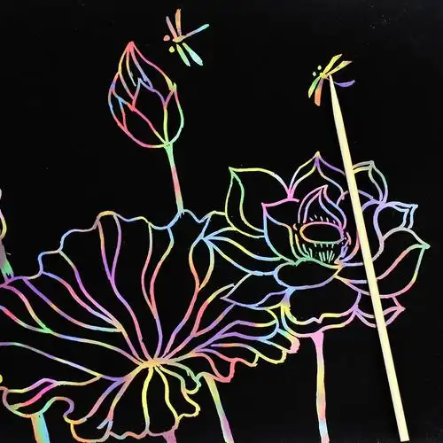 小学生儿童炫彩创意a4k刮画纸刮蜡纸单色刮刮画黑色刮画 50张套装