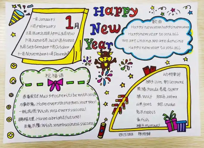 【快乐学英语,共绘七彩梦】--八一小学"迎元旦"英语手抄报比赛