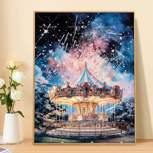 旋转木马数字油画diy填色解闷手工涂色填充治愈系手绘油彩装饰画