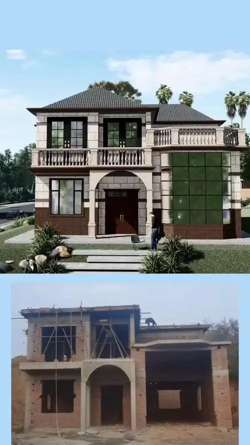 新农村自建房外墙真石漆效果图设计