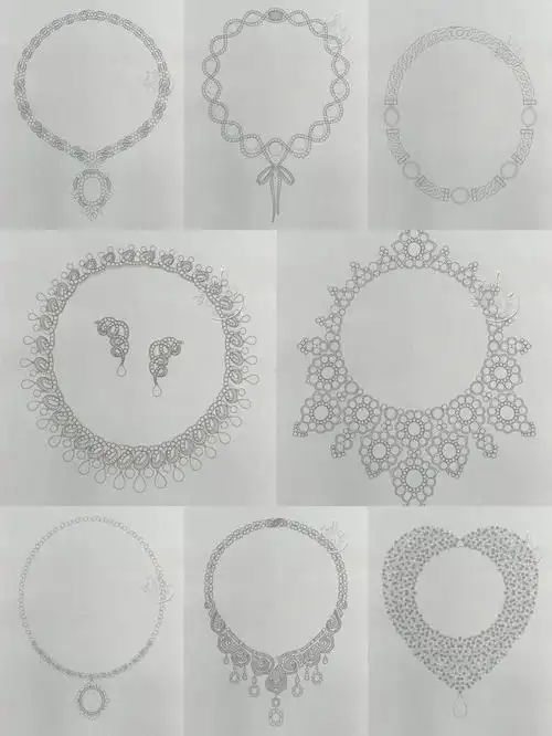 高级珠宝线稿手绘练习卡项链系列