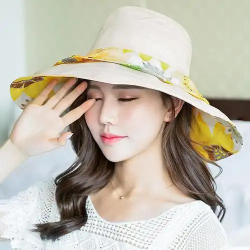 帽子女夏天双面布帽遮阳渔夫帽度假夏季大沿沙滩太阳帽