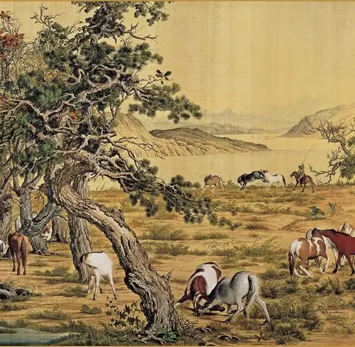 郎世宁百骏图原色原尺寸国画复制欣赏