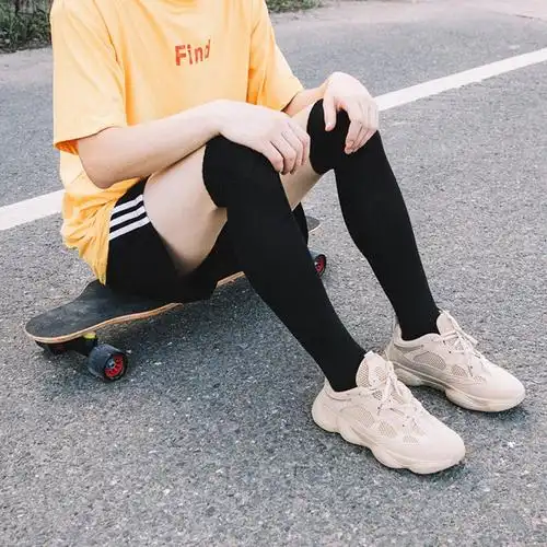 2双男士长筒袜子纯色过膝袜高筒足球运动袜毛巾底长袜子白色长筒过膝