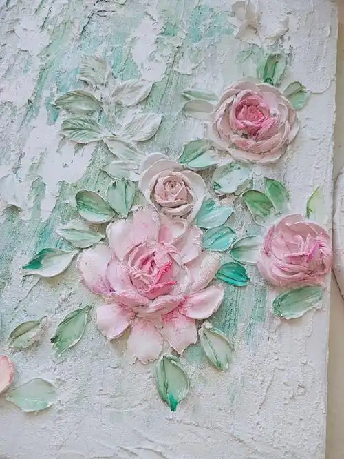 浮雕花卉刮刀画浅上个色