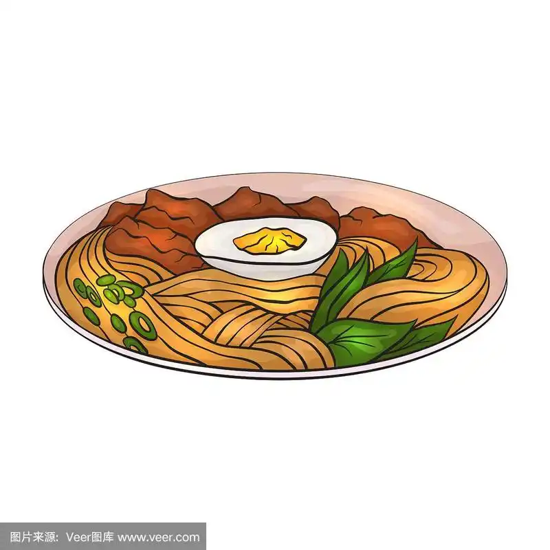 着色拉面卡通插图.面条.物体与背景是分开的.