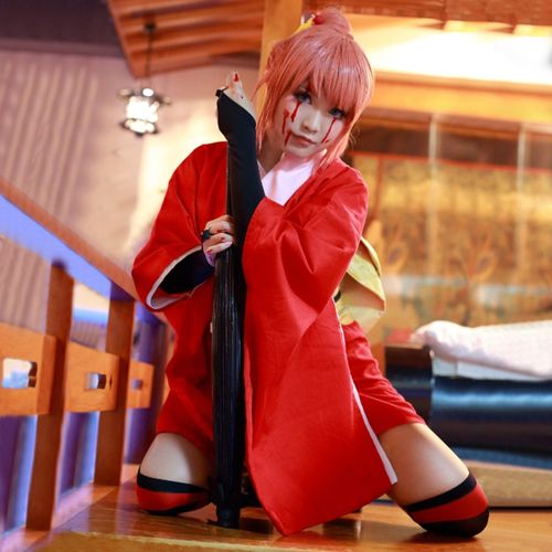 银魂cosplay服装 吉原神乐cos和服大全套 靴 伞 单包子假发 发簪