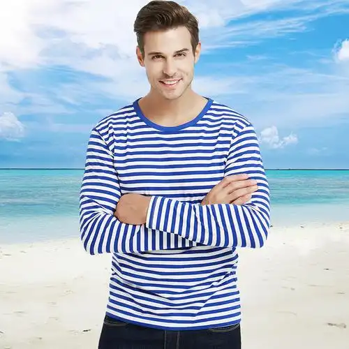 复古服t恤海军衣服海魂衫男长袖小众春秋tt恤横条纹蓝白军训训练情侣