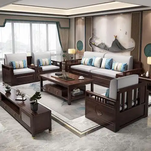 月影梳桐新中式红木沙发615#组合紫金檀木冬夏两用储物软包小客厅实木