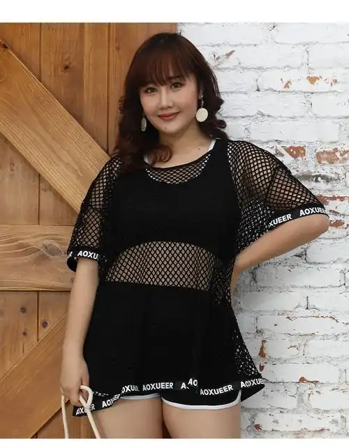 胖mm泳装女分体三件套宽松遮肚显瘦罩衫防晒游泳衣厂家批发226581