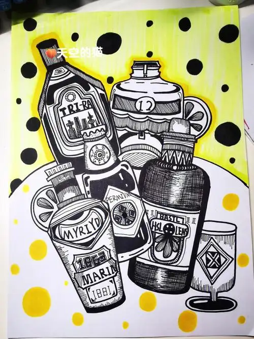 儿童画线描瓶子