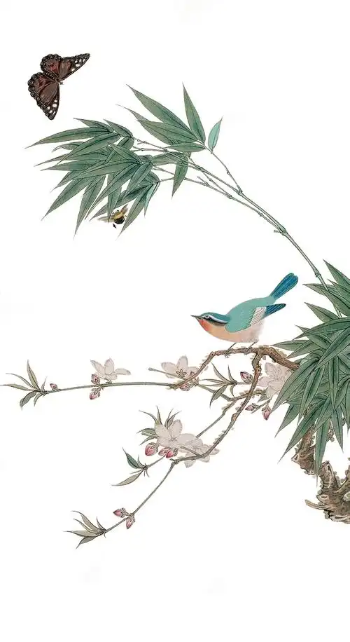 蝴蝶喜鹊古典素材国画工笔画花鸟画中国风免抠素材透明背景png素材