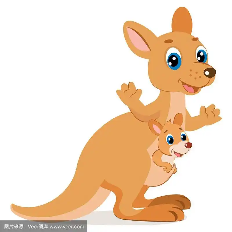 袋鼠.卡通动物向量.袋鼠妈妈和她可爱的小袋鼠宝宝.