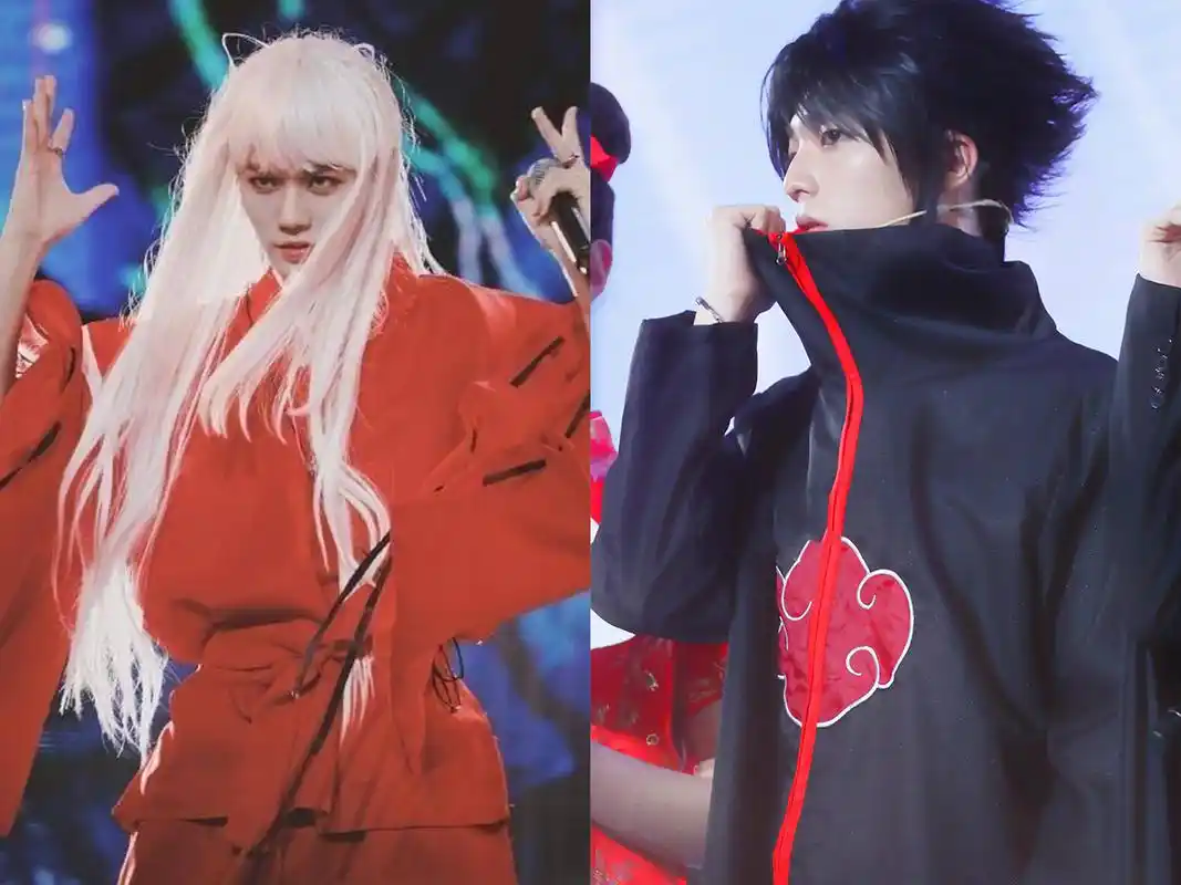 ninepercent集体cos,朱正廷穿白裙,justin问程潇借旗袍?