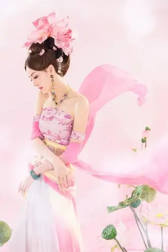 白皙粉嫩古装气质美女荷花池唯美梦幻艺术图