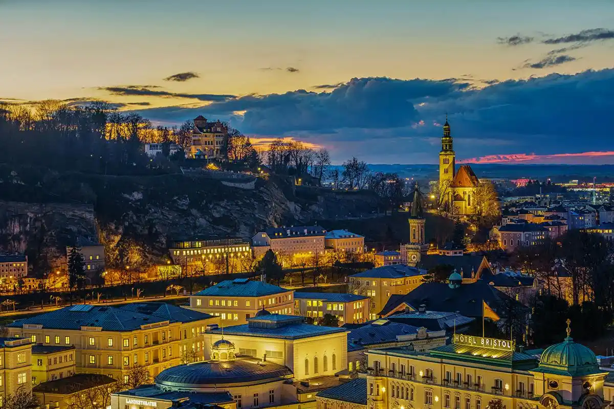 奥地利,萨尔茨堡,房屋,傍晚,天空,城市,照片