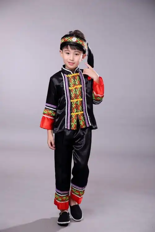 儿童新款壮族舞蹈演出服男女童少数民族服装幼儿苗族表演服三月三