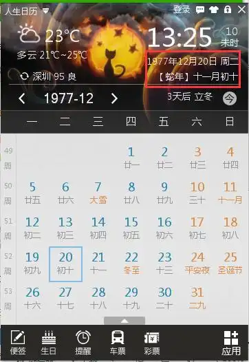 展开全部 是公历也就是阳历的1977年12月20号,星期天,有图有真相.