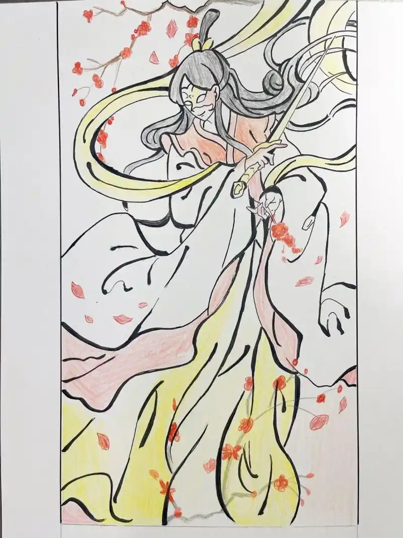 太子悦神图手绘过程 彩铅完成,色号在笔上,花城版悦神图花花真有才