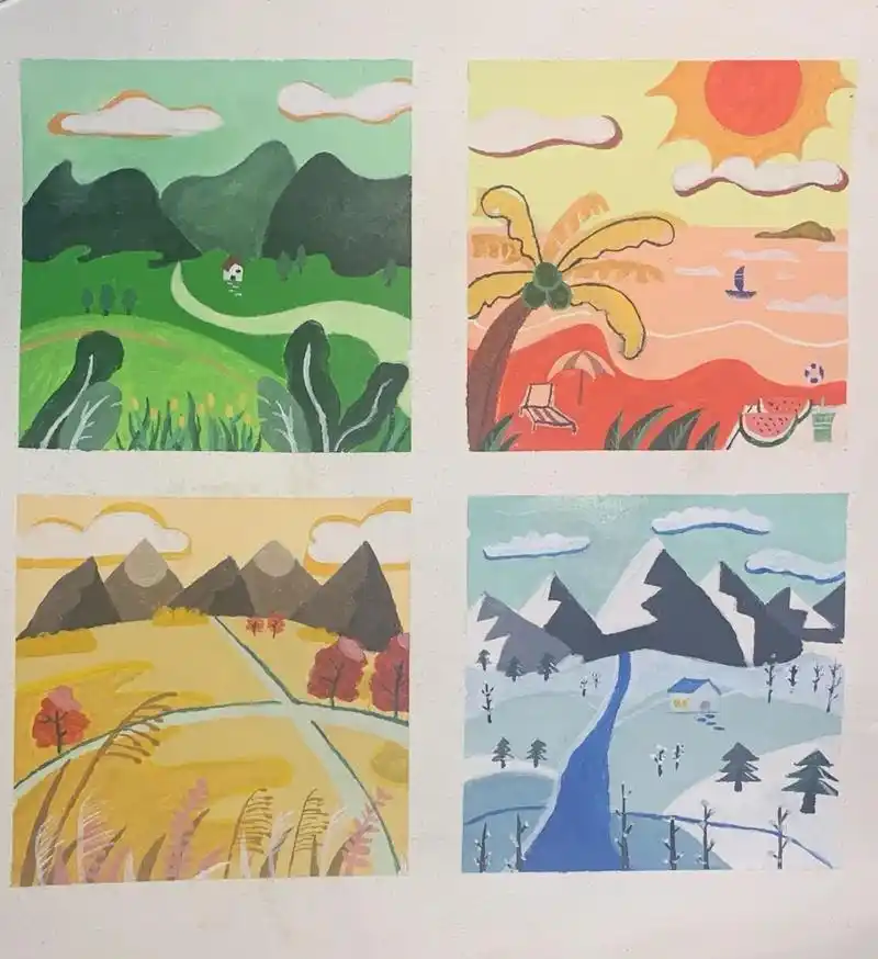 色彩构成/春夏秋冬 近期作业春夏秋冬 最近总是花不完的画和做不完得