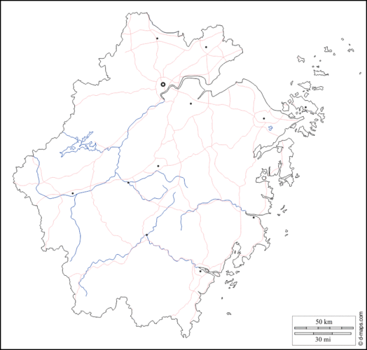 浙江省 : 免费地图, 免费的空白地图, 免费的轮廓地图, 免费基地地图