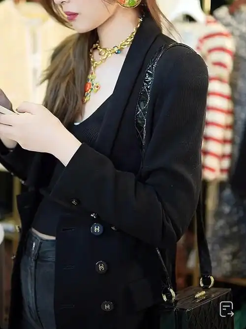 chanel黑金中古双排扣翻领西装外套