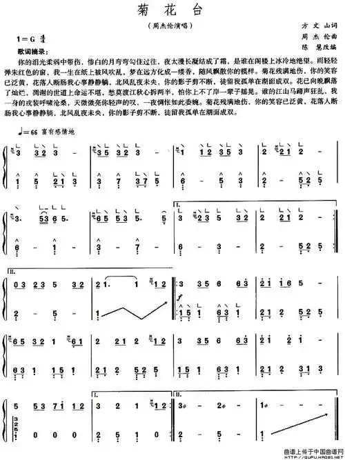 菊花台古筝谱/古琴谱 器乐乐谱