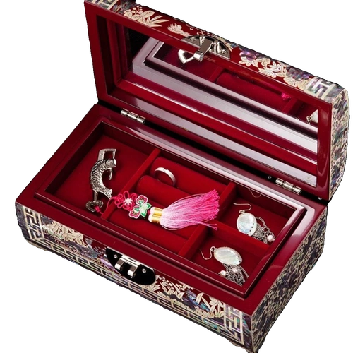 螺钿漆器首饰盒收纳盒高档嫁妆订婚新婚结婚礼物三金平遥复古实木