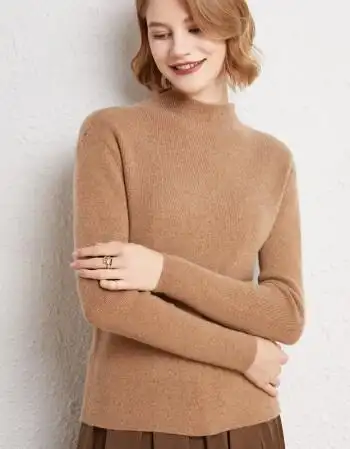 6596闪妆高档显气质21年秋冬新款半高领羊绒衫女短款修身套头时尚