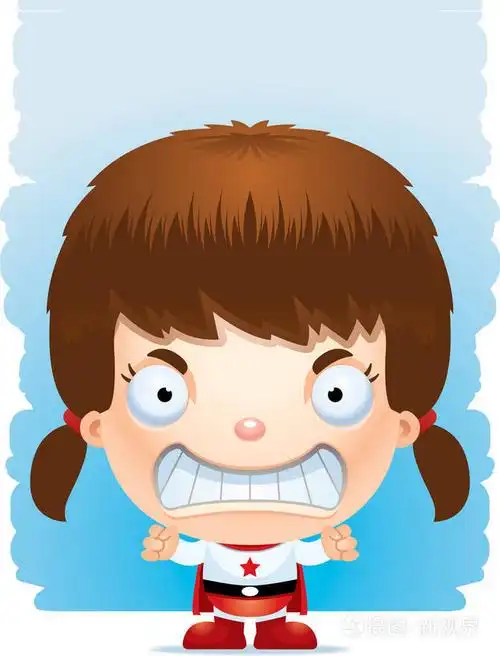 一个卡通插图的女孩超级英雄愤怒的表情插画-正版商用图片0a0aui-摄图