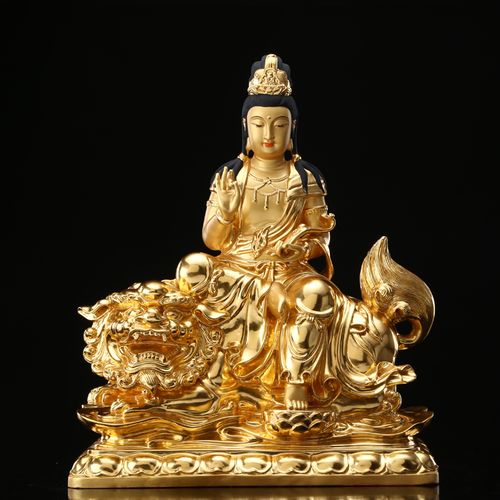 文殊普贤佛像纯铜台湾贴金华严三圣普贤菩萨五台山文殊菩萨像