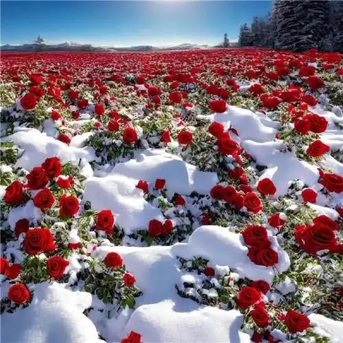 玫瑰花和雪的漂亮风景头像图片 雪地里的透红太美了_风景头像_头像屋