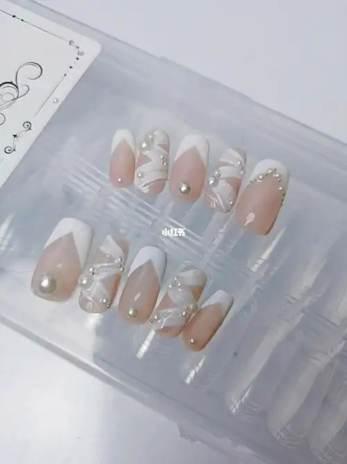 白色丝带美甲自制甲片