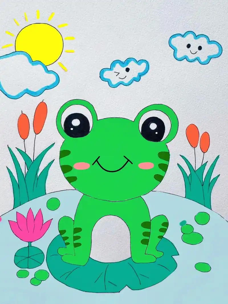 一起来画可爱的小青蛙🐸 简单易学,快来试试吧#儿童绘画#小