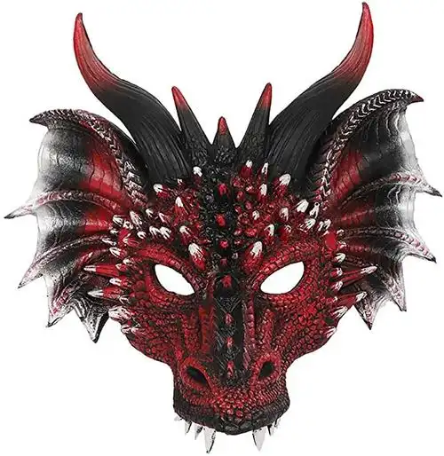 himine 角色扮演面具龙头面具,适合节日派对万圣节(红色   黑色)