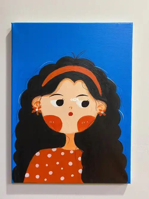 可爱女生丙烯水粉画