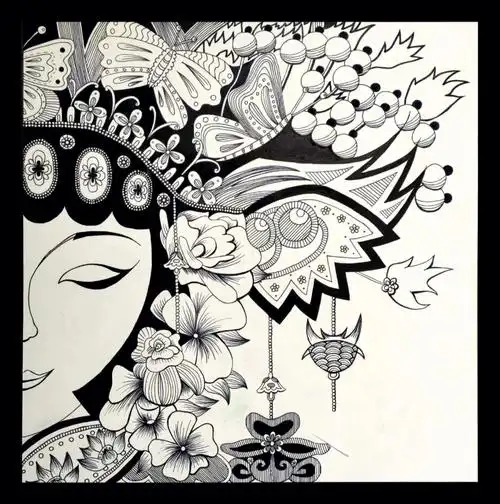 黑白装饰画京剧花旦