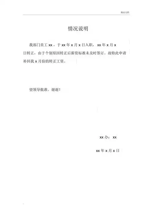 申请补回转正工资情况说明doc