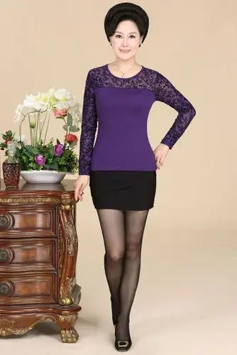 2014秋季新品 时尚束身蕾丝印花t桖中年妈妈装 中老年女装批发