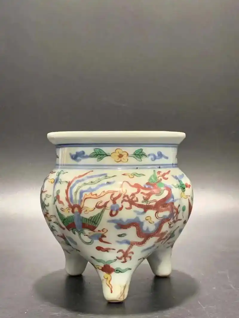 明嘉靖五彩龙凤纹香炉,高12,口径13厘米#瓷器收藏  - 抖音