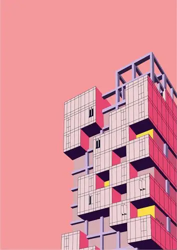 扁平风的建筑插画比较简单,重点是构图和配色.