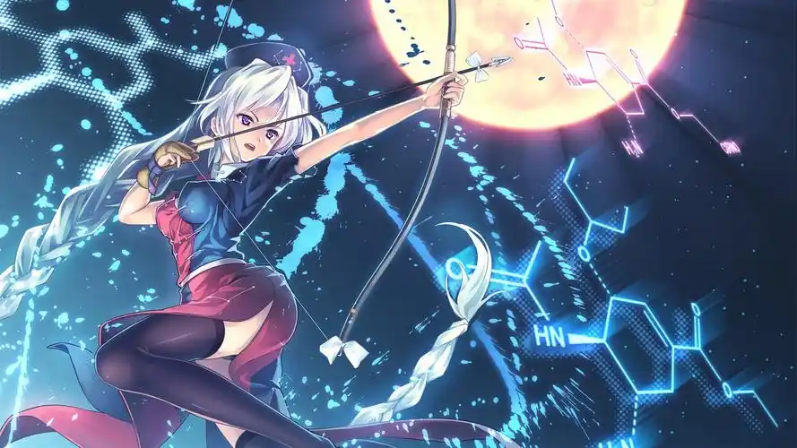 女孩愤怒的心情弓箭空中华丽转身动漫桌面壁纸