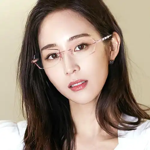 无框钻石切边眼镜女时尚镶钻切割超轻眼睛框架可配近视有度数成品