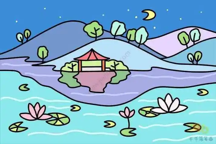 湖的儿童简笔画彩色