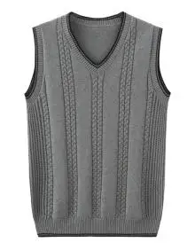 南极人秋季毛衣马甲男v领毛背心男扭花无袖针织衫坎肩男毛线马甲加厚