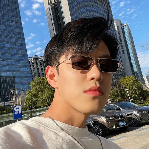 金丝小框欧美酷潮人男士墨镜痞帅街拍蹦迪太阳镜金框浅绿裸镜单付眼镜