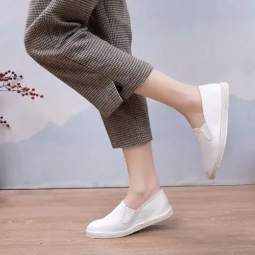 汪源白色布鞋千层女鞋中国国风孝鞋老北京布底布鞋