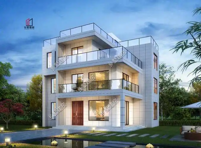 现代极简风三层别墅顶层大露台